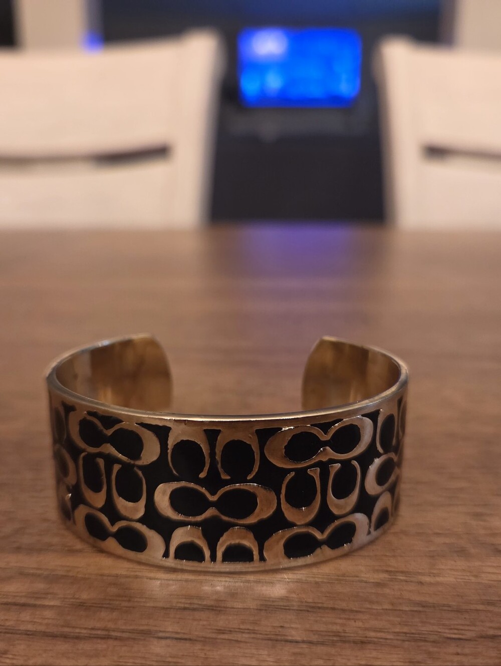 Authentic COACH Gold & Black Enamel Signature C Cuff Bangle Bracelet